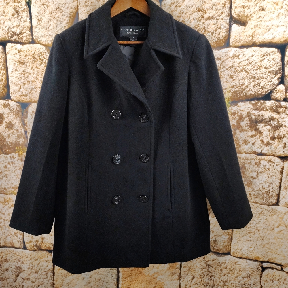 Centigrade Black 100% Wool Double-Breasted Sailor Style Peacoat Men's Size M